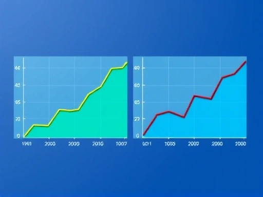 두 개의 차트가 나란히 놓여 있으며, 하나는 안정적인 상승세를 보이는 인덱스 펀드를 나타내고 다른 하나는 변동성이 큰 액티브 펀드를 나타냅니다.