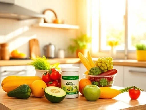 활기찬 에너지를 뿜어내는 밝은 아침 햇살이 비치는 깔끔한 주방.