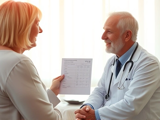 간 기능 검사 결과를 들고 의사와 상담하는 환자의 모습