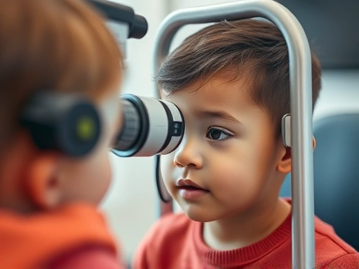 어린이의 눈 검사를 받는 장면