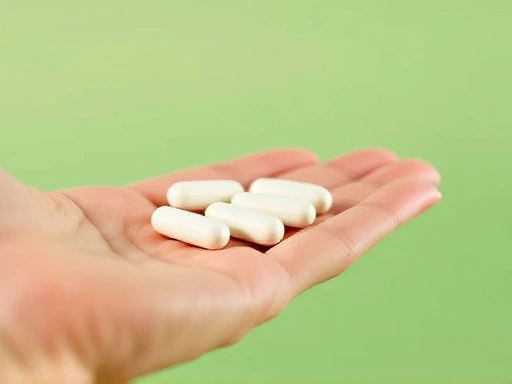 근접 촬영된 글루코사민과 콘드로이틴 알약이 손바닥 위에 놓여 있습니다.