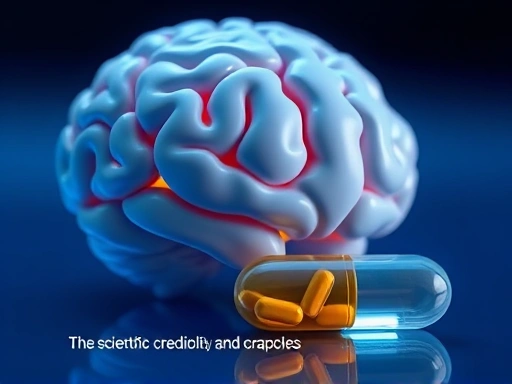 뇌 모형과 영양제 캡슐이 클로즈업된 이미지