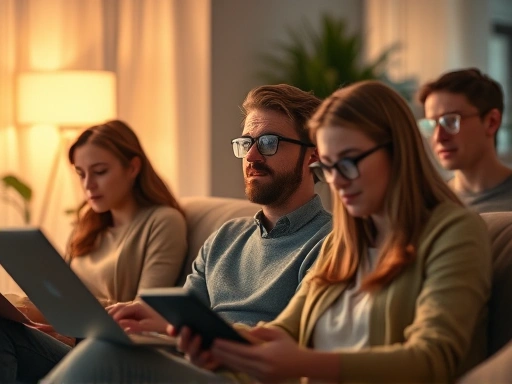 디지털 기기 사용 증가로 눈의 피로를 느끼는 현대인의 모습