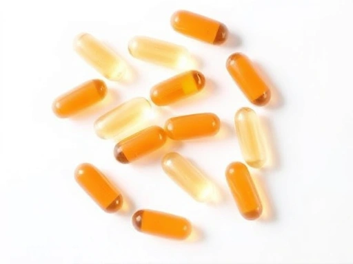 루테인, 오메가-3, 비타민 C, E, 아연이 강조된 영양제 캡슐, 깨끗하고 현대적인 스타일로 영양 보충의 중요성을 강조하는 이미지