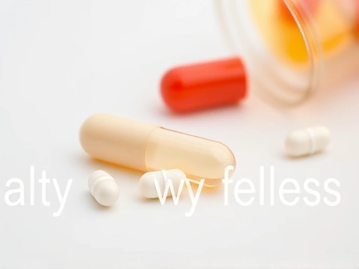 보충제 캡슐 클로즈업 샷, 깨끗하고 세련된 배경에서 건강과 웰빙에 대한 집중을 상징하는 두 번째 이미지