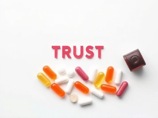 상단 샷, 다양한 알약과 캡슐, 은은한 흰색 배경, 건강과 웰빙에 대한 신뢰감과 안정감을 전달