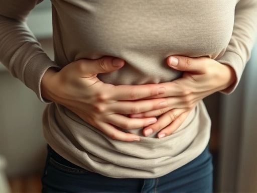 여성이 복부를 감싸고 고통스러워하는 모습