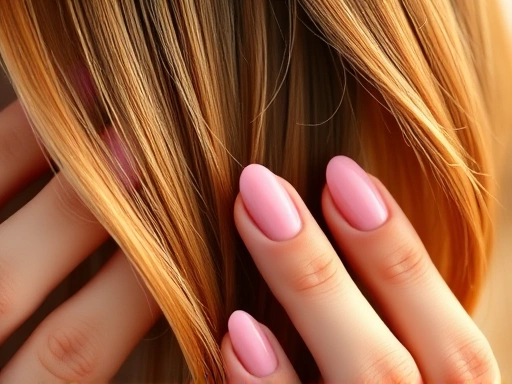 건강한 머릿결과 윤기 있는 손톱을 클로즈업하여 보여주는 이미지