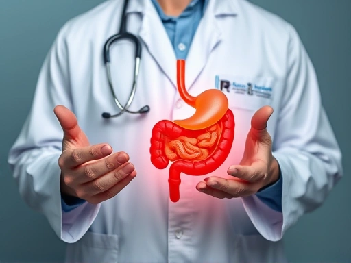 위장 모형을 들고 설명하는 의사의 모습