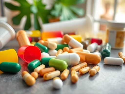 다양한 영양제 알약이 놓여 있는 모습