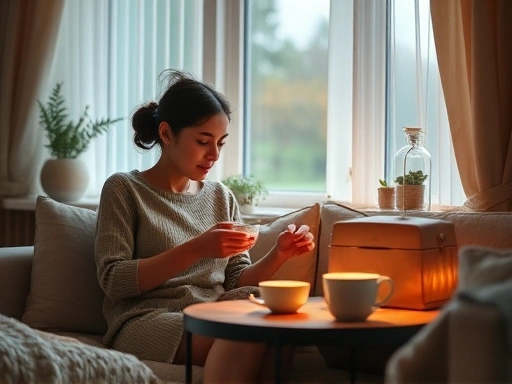 알레르기 환자가 편안하게 휴식을 취하며 차를 마시는 모습