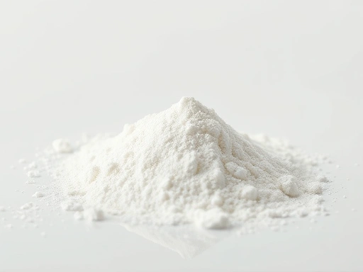 접사, 밝은 조명, 주요 키토산 분말을 보여주는 깨끗하고 선명한 시각적 표현, 건강과 웰빙에 대한 낙관주의와 깨끗함을 전달합니다.