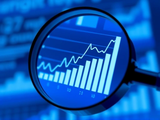 돋보기로 임상 연구 자료를 확대하여 보여주는 이미지