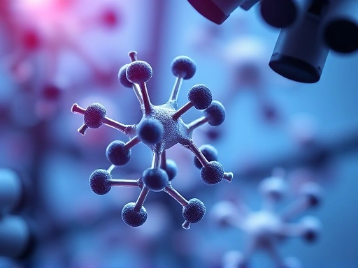 현미경으로 보이는 헛개나무 추출물의 분자 구조로, 복잡한 분자 구조를 시각적으로 표현하여 헛개나무의 과학적인 효능과 신뢰성을 강조하고, 실험실 환경을 연상시키는 배경을 사용하여 전문적인 느낌을 더하는 이미지