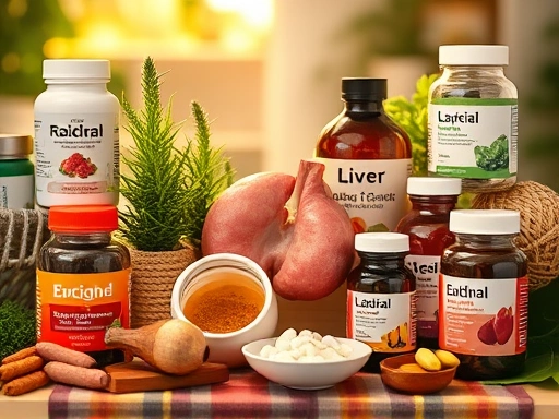 다양한 간 보호 보충제들을 보여주는 이미지