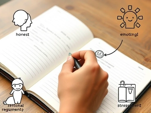 감정 일기를 쓰는 손이 클로즈업된 장면