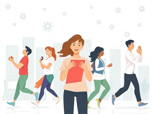 바쁜 현대인이 스트레스 속에서도 면역력을 강화하며 건강한 삶을 유지하는 모습