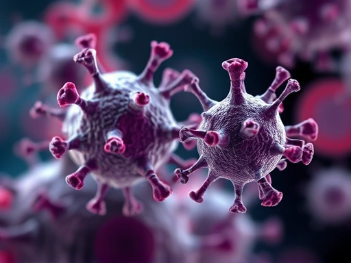 면역 세포와 스트레스 호르몬인 코르티솔의 미세한 상호작용을 보여주는 클로즈업 이미지