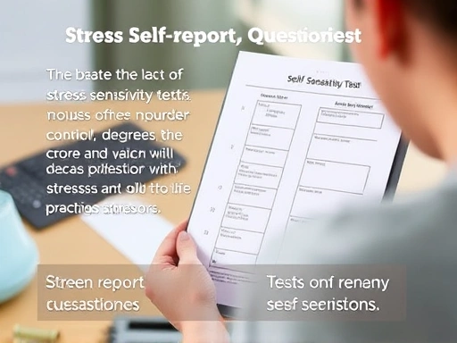 개인이 스트레스 요인에 반응하는 정도를 나타내는 스트레스 민감도 테스트 개념을 설명하며, 자기 보고식 설문지를 통해 자가 진단하는 모습