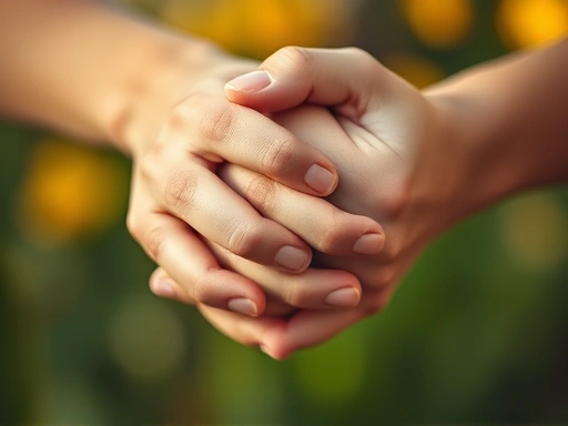 두 손이 서로 맞잡고 있는 클로즈업 이미지
