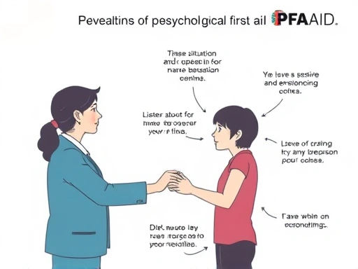 위기 상황에서 심리적 고통을 겪는 사람에게 차분하게 다가가 경청하고, 손을 잡아주며 안정감을 주는 인물의 모습