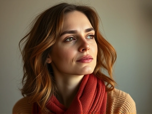 침착하게 자해 충동 대처 방법을 찾는 여성, 따뜻한 색감, 희망적인 분위기