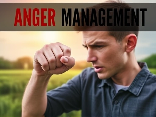 A person clenching their fist in frustration, symbolizing the struggle with anger management, with a serene nature background representing the goal of calmness.