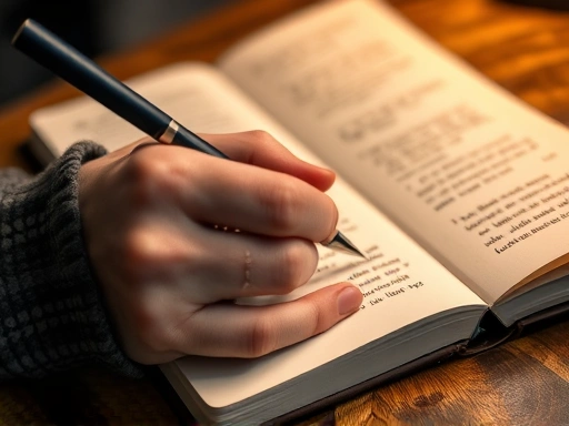 Close-up of a person's hand writing in a journal, reflecting on their feelings and experiences to understand burnout causes.