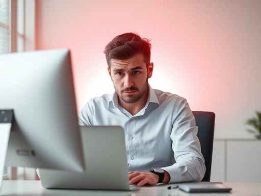 지친 표정으로 앉아있는 사람의 모습