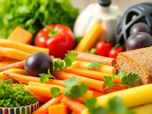 Close-up of healthy, nutritious meal ingredients, symbolizing a balanced diet for combating chronic fatigue and restoring energy.