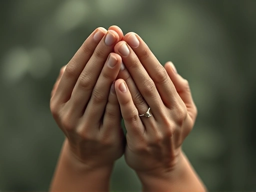 Close-up of hands gently releasing a burden, symbolizing the act of forgiving oneself and moving forward from past mistakes.