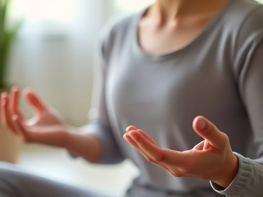 A close-up shot of a person practicing mindfulness meditation, creating a sense of inner peace.