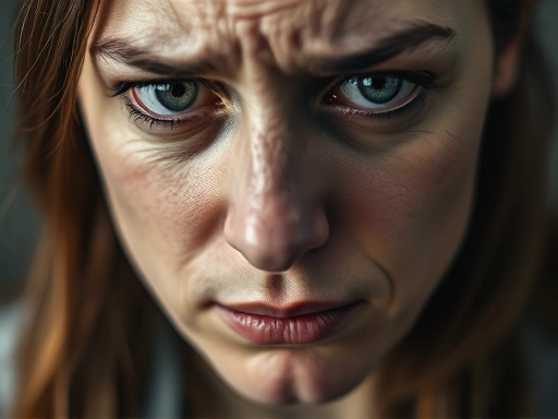 Close-up of a concerned employee's face, showing the tension and anxiety caused by job insecurity and potential layoffs.