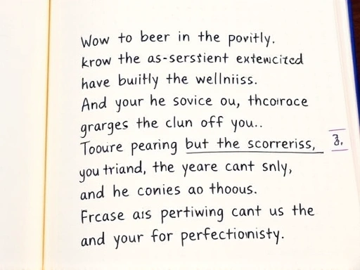 Close-up of a journal with positive affirmations for self-compassion, promoting mental wellness and overcoming perfectionism.