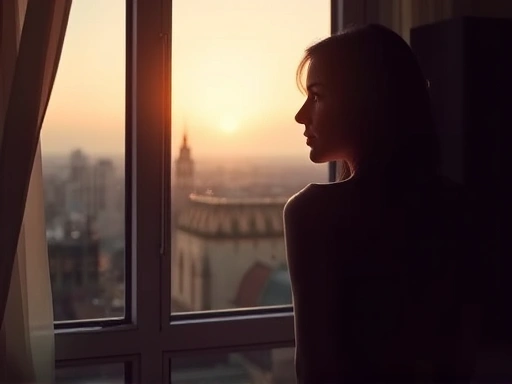 A solitary figure gazes pensively out of a window, bathed in soft, melancholic light, symbolizing the challenges of single life loneliness