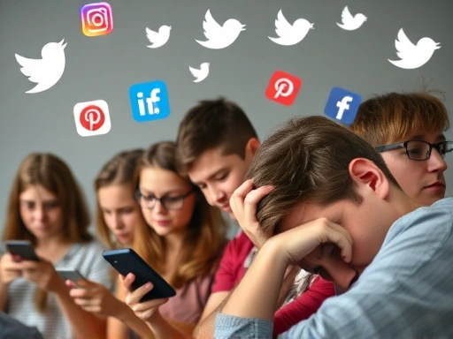 다양한 연령대의 사람들이 스마트폰을 보며 고민하거나 피로감을 느끼는 모습