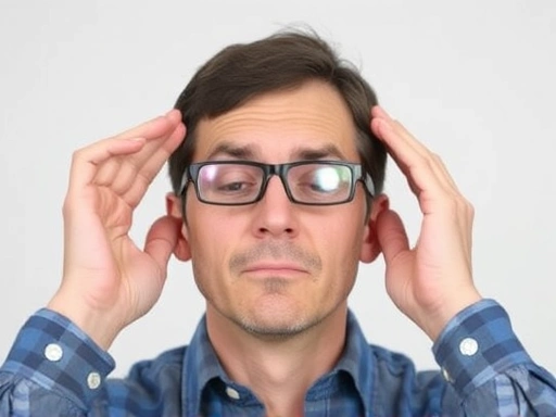 A person experiencing dizziness and blurred vision due to stress-induced syncope, highlighting the importance of early recognition and prevention.