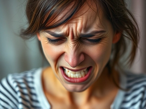 여성이 스트레스를 받아 얼굴을 찡그리고 있는 모습