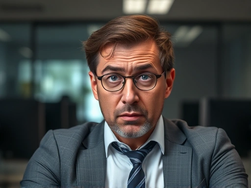 A stressed office worker facing gaslighting, showcasing the emotional toll with a concerned expression, modern office background.