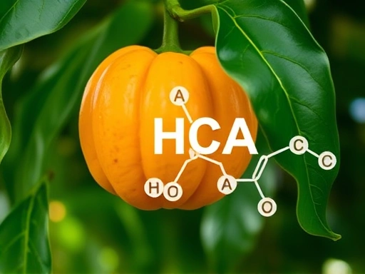 주황색 빛깔의 가르시니아 캄보지아 열매가 푸른 잎사귀들 사이에 매달려 있는 모습