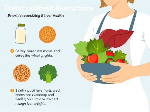 간 질환자가 안전하게 체중을 관리하기 위해 신선한 채소와 과일, 통곡물로 구성된 균형 잡힌 식단을 준비하고 있는 모습