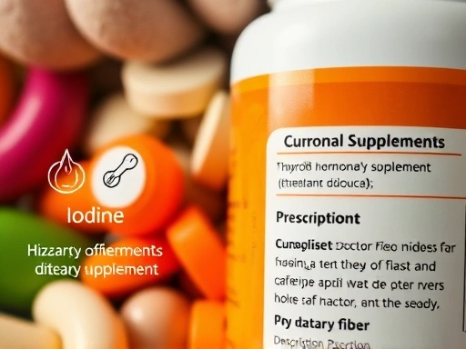갑상선 호르몬과 다이어트 보조제 성분의 상호작용을 시각적으로 표현한 클로즈업 이미지
