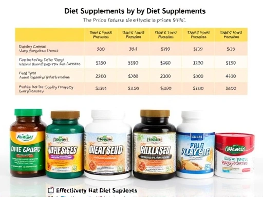 다양한 가격대의 다이어트 보조제들이 정렬된 모습