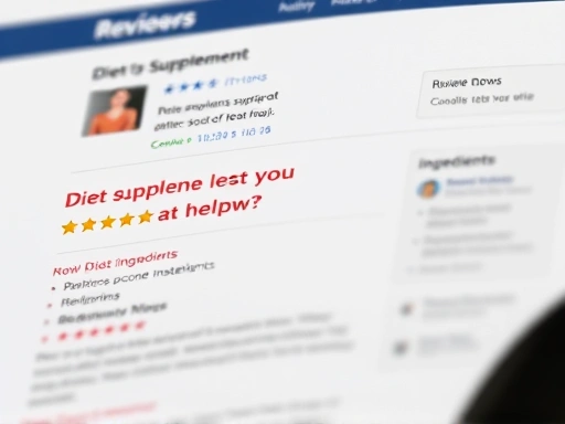 확대된 화면에서 다이어트 보조제 리뷰 페이지가 보이며, 별점과 상세 후기, 성분 정보 등이 명확하게 표시되어 사용자가 신뢰성을 평가하는 데 도움이 되는 장면