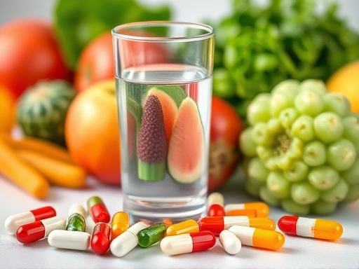 다이어트 보조제와 물 섭취의 중요성을 강조하는 이미지