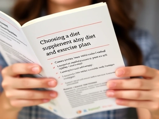 개인이 다이어트 보조제 선택 가이드를 꼼꼼히 읽으며 식단 관리와 운동 계획을 세우는 모습