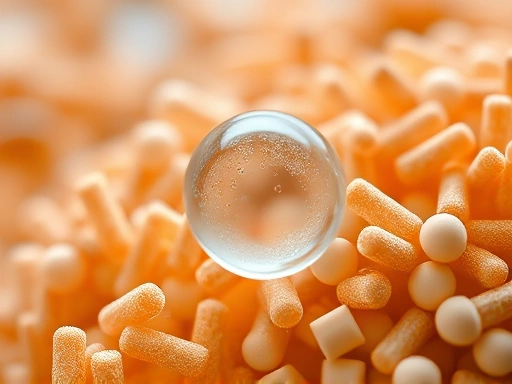 정교한 나노 기술로 처리된 다이어트 보조제 성분 입자의 클로즈업.