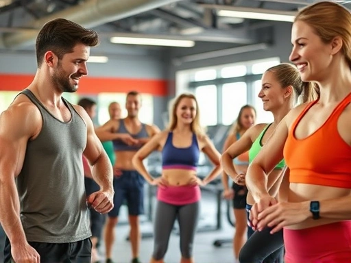 헬스장에서 다양한 연령대의 사람들이 근력 운동과 유산소 운동을 균형 있게 병행하며 건강하고 활기찬 모습