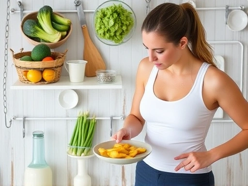 다이어트 보조제 복용을 중단한 후에도 건강하게 체중을 유지하는 사람이 균형 잡힌 식사와 규칙적인 운동을 하며 활기차게 생활하는 모습