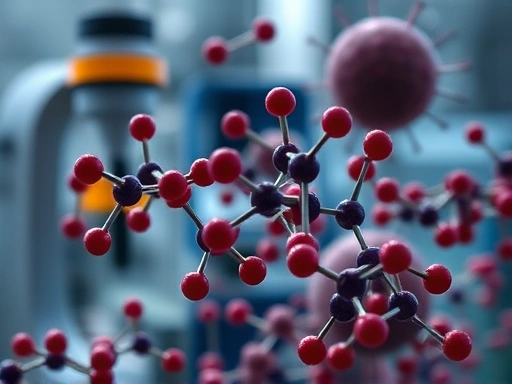 Close-up shot of resveratrol molecules amidst a backdrop of scientific research equipment and cellular structures, illustrating its intricate mechanism for anti-aging and metabolic health.